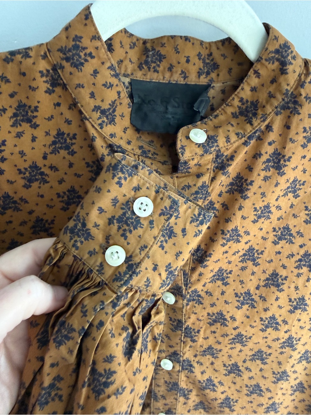 No. 6 Store Spencer Cotton Poplin Shirt Brown Navy Floral Cottagecore USA Made S - Picture 8 of 11